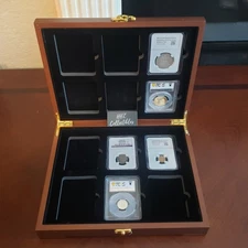 12 Hold Slab Coin Walnut Wooden Black Velour Storage Box Case Holder 4 PCGS NGC