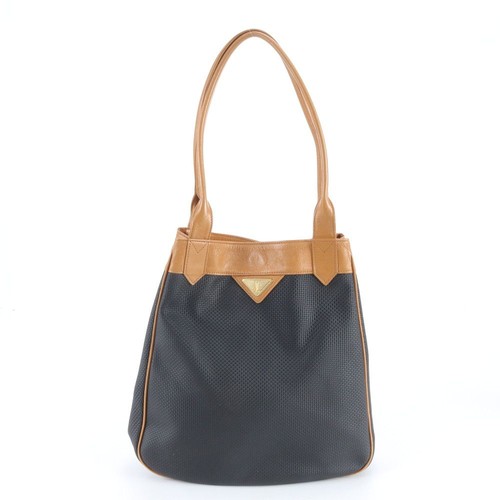 Yves Saint Laurent Leather Tote Bag Black Triangle Logo Shoulder Handbag 80