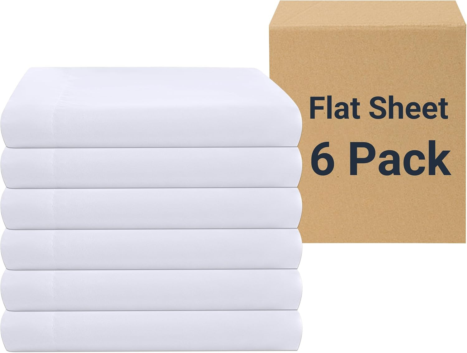 White Bulk Flat Sheets Only Queen Size 1-6 Pack, Easy Sort Top Bed Sheet Color