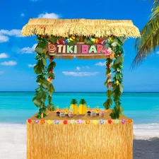 50PCS Tiki Bar Hut Kit, Tiki Hut Decoration Includes Tiki Bar, Banner, Roof, ...