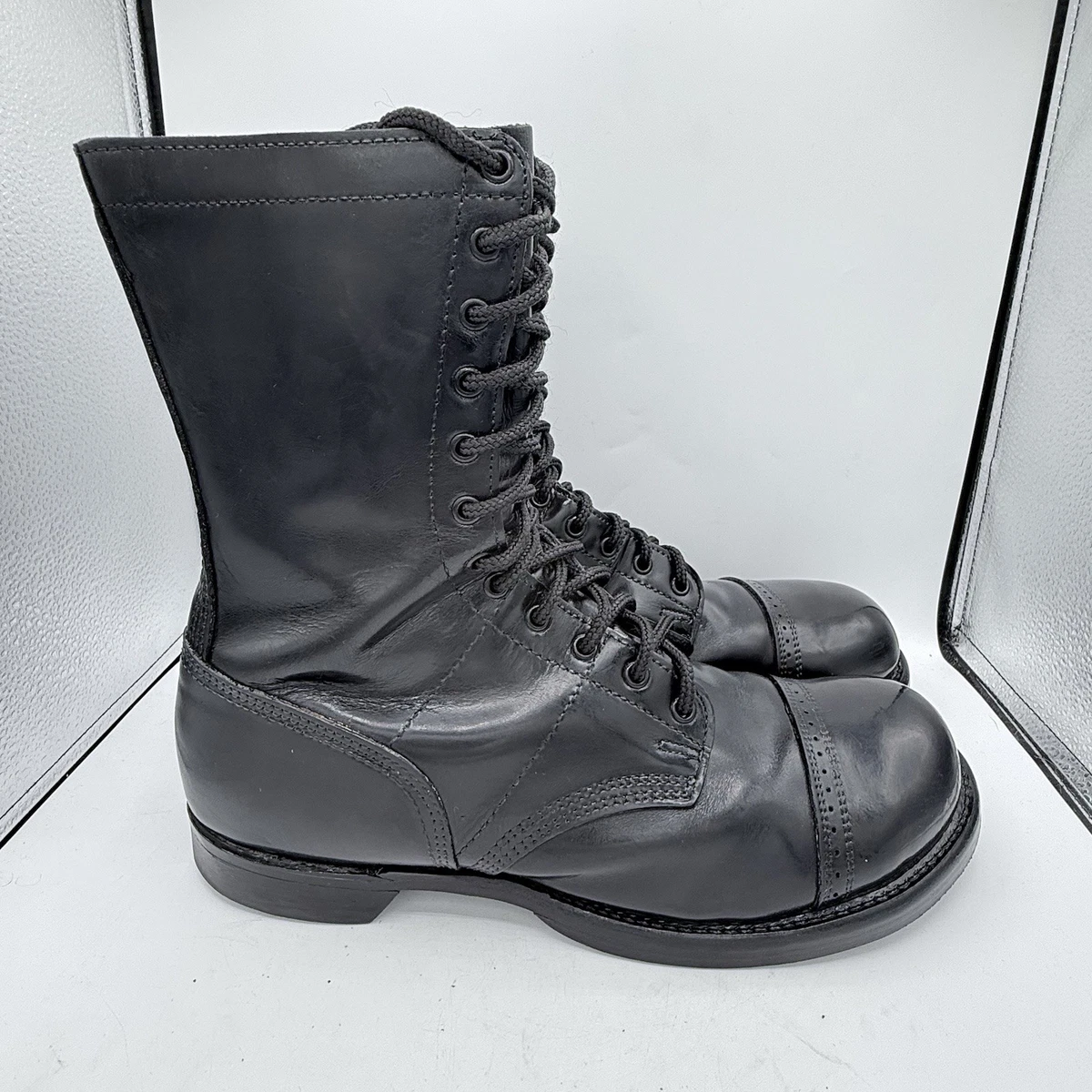 Corcoran Combat Boots Mens 10.5 EE Black Good Leather Canvas Jump Boots USA Made 1960 main image 4