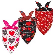3-Pack Valentines Day Dog Bandana Reversible Love Heart Bibs Scarves Large