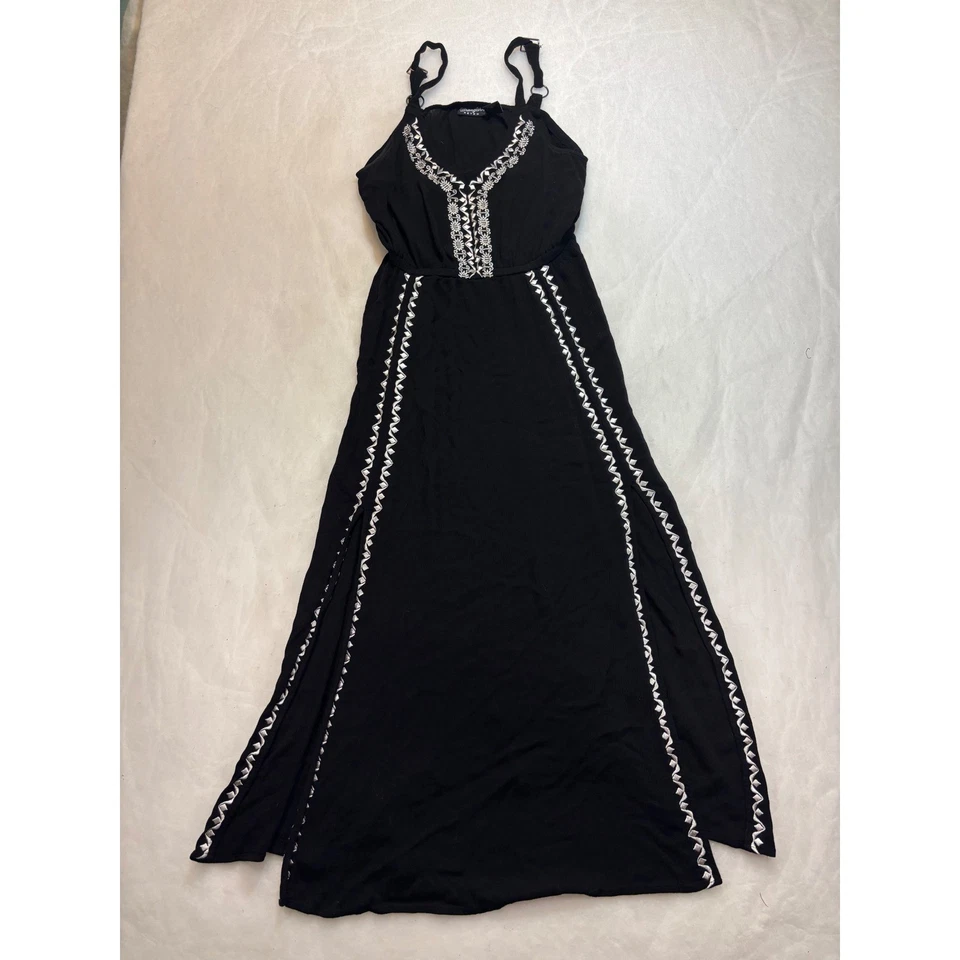 Maxi Vestido Wrangler Retro Negro Bordado Correas de Espagueti Cuello en V Talla L G Foto 4 de 4