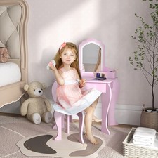 Kids Dressing Table with Mirror, Stool, Drawer, Storage Boxes, Cloud Design