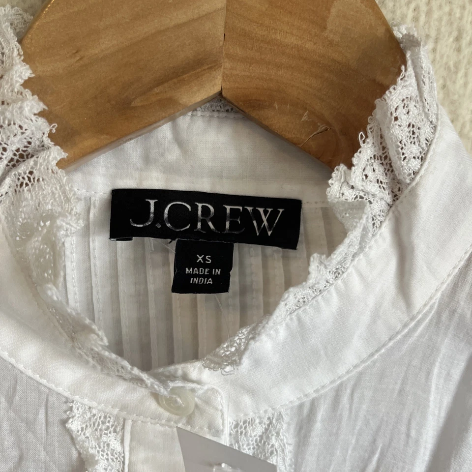 J Crew Top de encaje con cintura ceñida en voile de algodón XS Blanco Foto 2 de 4