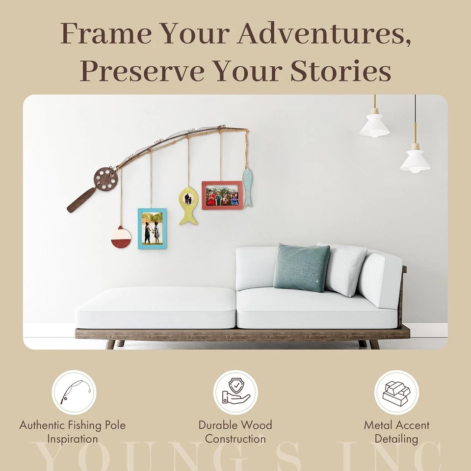 Handcrafted Rustic Fishing Pole Picture Frame with 3 Multi-Color Photo Displays - Image 4 of 4