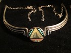 HANDMADE NATIVE AMERICAN STERLING SILVER SIGNED INLAID NECKLACE — photo 1