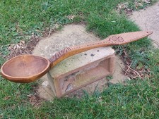 Hand Carved Wooden Spoon With Chip Carving Detailed Handle Scandinavian 51cms