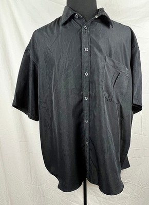 GNW Black Textured Stripe Button-Front S/S Polyester Shirt 4XLB