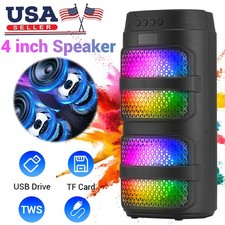 Dual 4" Portable TWS Bluetooth Speaker Sub woofer Deep Bass Sound System Party