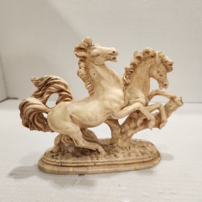 VTG A. Santini Art Deco Sculpture of Two Horses Made In Italy Vintage MCM Resin