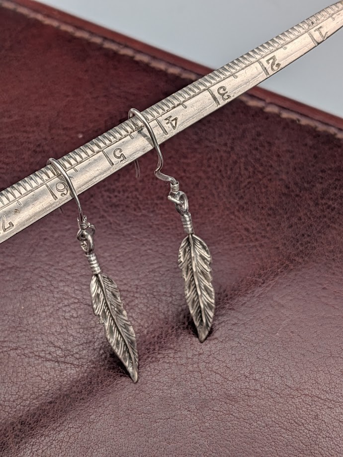 Sterling Silver Feather Hook Back Dangle Earrings… - image 4