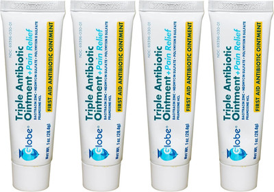 Globe (4 Pack Triple Antibiotic + Pain Relief Ointment 1Oz, First Aid Antibiotic