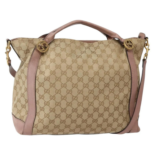 Gucci Vintage Interlocking G Canvas And Leather Beige Handbag