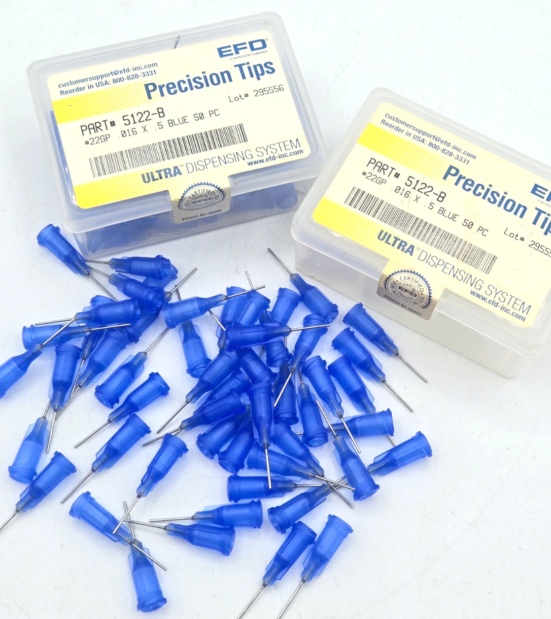 *LOT OF 100* EFD 5122-B Precision Tips 22 Gauge 0.5" Blue Nordson Boeing Surplus