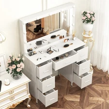 Vanity Desk with Large Lighted Mirror, 39" Makeup Vanity Table with 7 Drawers
