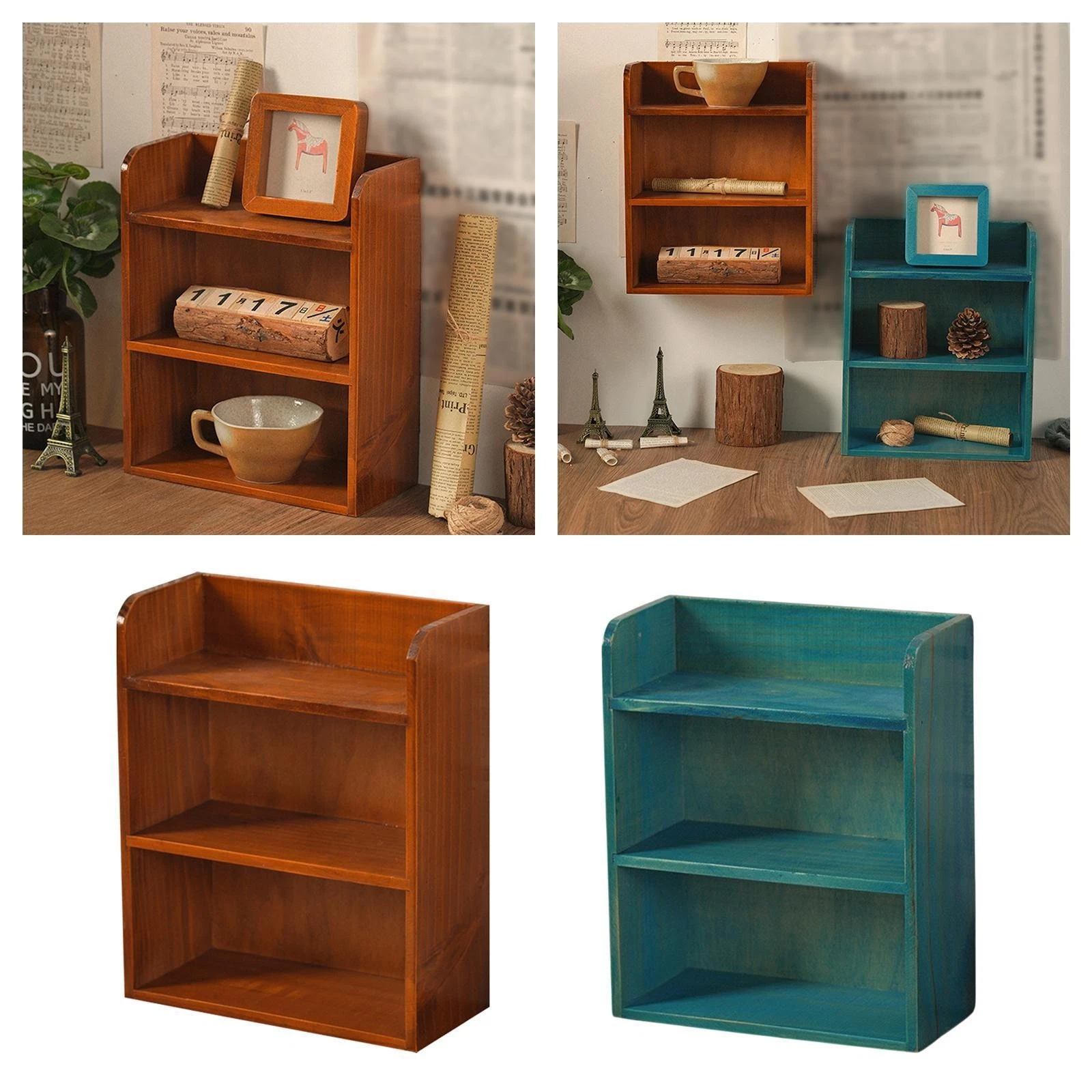 Desktop Storage Rack Bookcase Container Wooden Flatware Organizer Multipurpose
