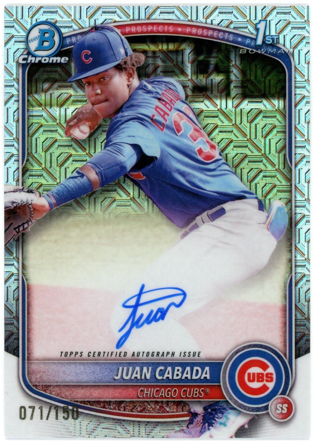 2025 Bowman Chrome Juan Cabada Auto HTA Choice Refractor 1st Prospect #71/150