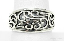 Vintage Wave Swirls Sterling Silver Ring - Size 8.75