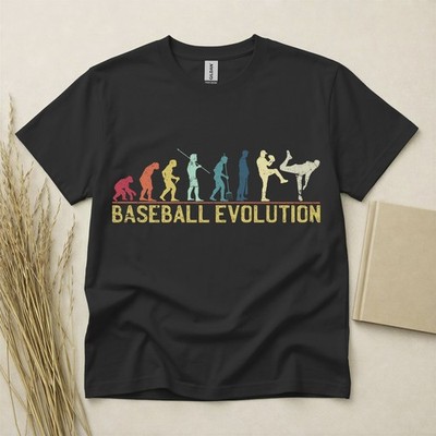 Baseball Evolution T Shirt Funny Baseball Gift Retro Sports Tee Gildan Cotton