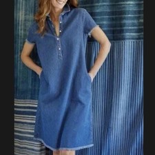 J. McLaughlin Women’s S Small Jones Denim Shift Dress Shirt Dress Pockets Button