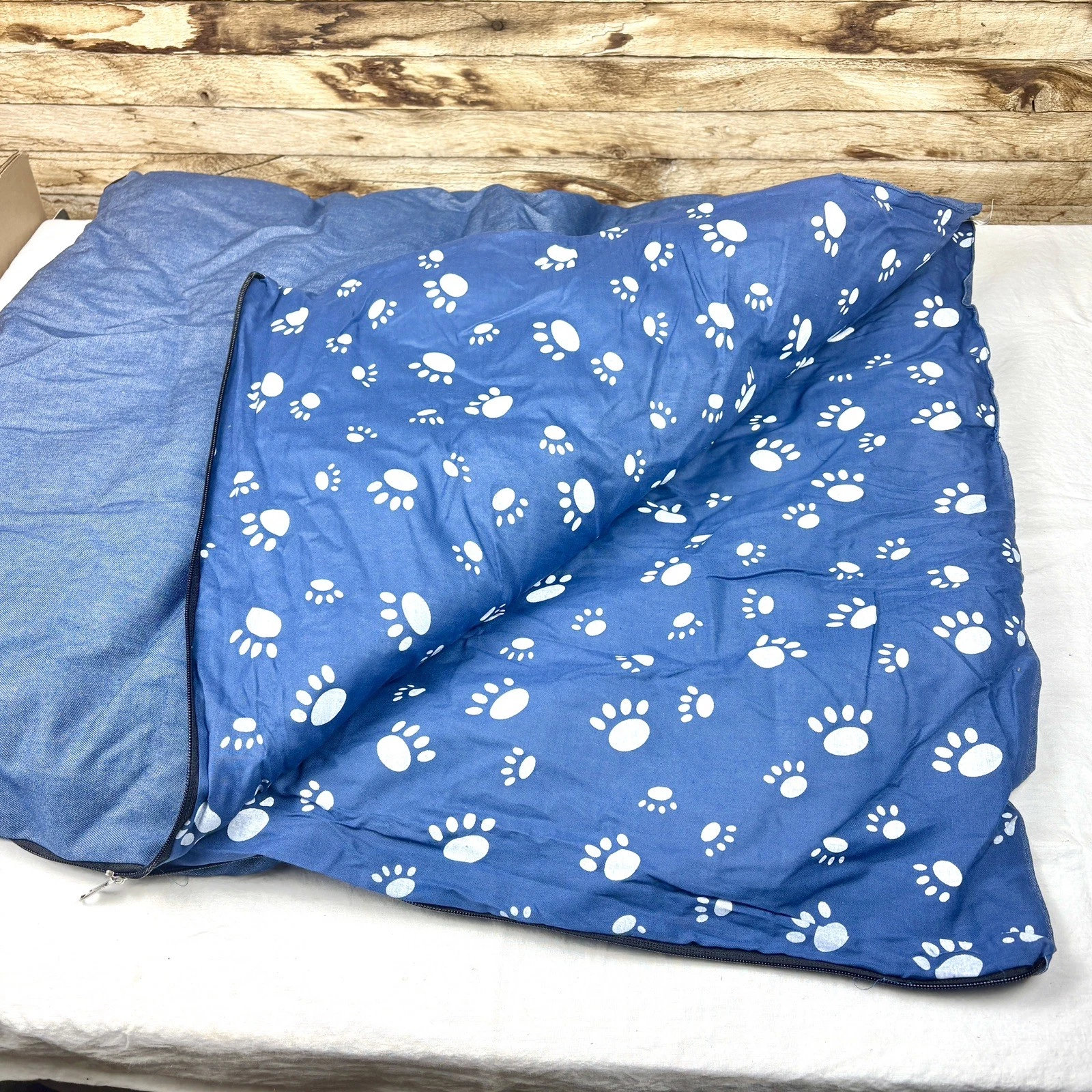 Pet Sleeping Bag Denim Paw Print Pattern for Dog or Cat 31”x25”