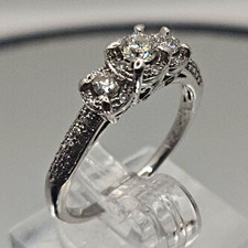 10K White Gold Natural Round Diamond 3-Stone Pavé Engagement Ring 0.50ctw 6.75