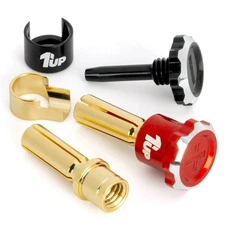 1Up Racing 190455 - Lockdown Adjustable Bullet Plugs, 5mm (2), Red/Black