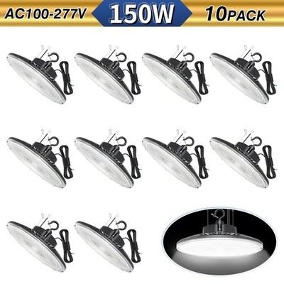 10 Pack 150W 22500LM Commercial Warehouse UFO LED High Bay Shop Lights IP65 UL