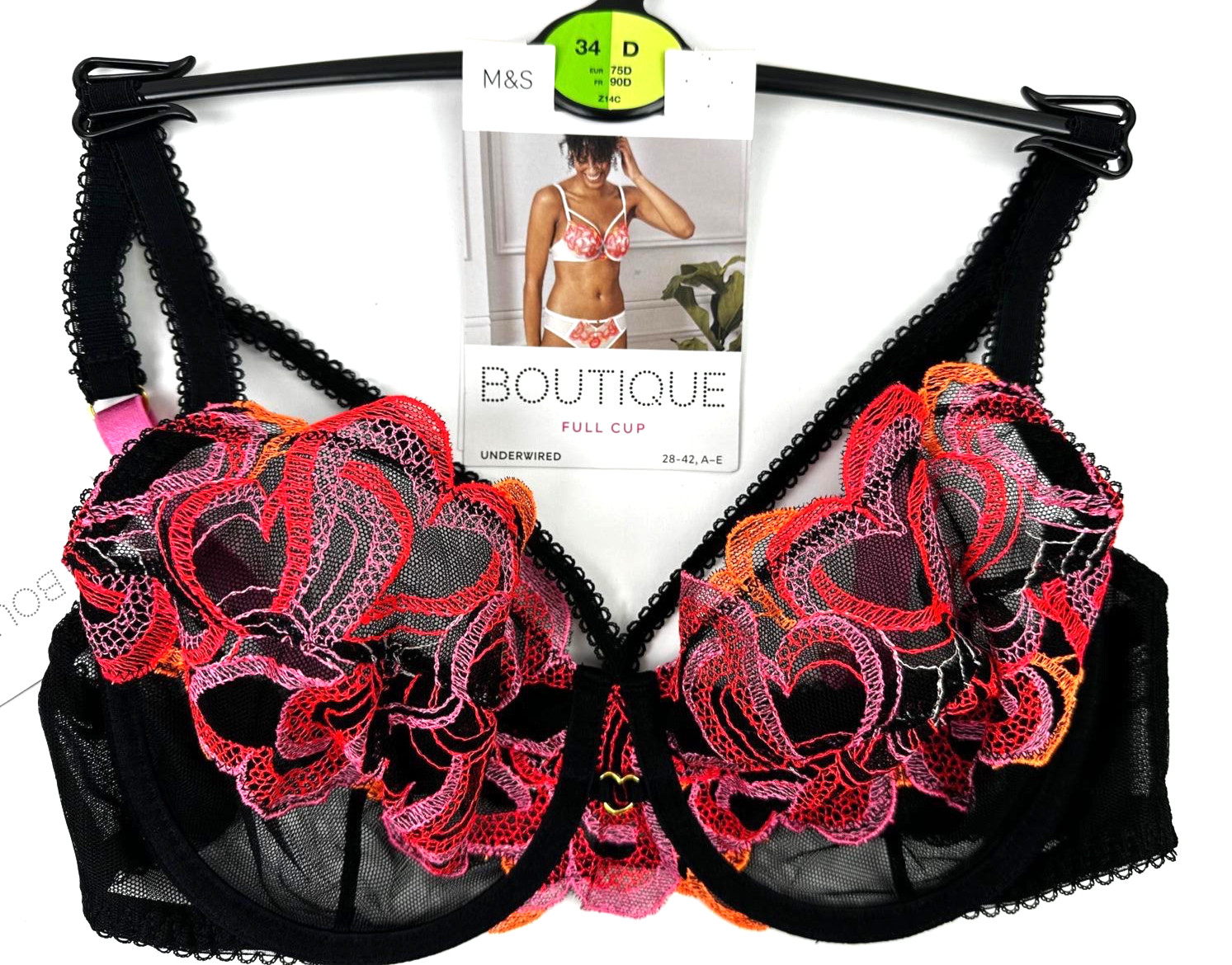 Marks & Spencer Boutique Underwired Non Padded Full Cup Bra 34D Black M&S BNWT