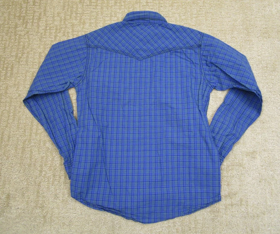 Wrangler 20X Shirt Boys XL Blue Plaid Youth Western Pearl Snap Kids Long Sleeve - Image 3 of 4