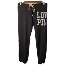 VTG PINK Victoria's Secret Sweatpants Black Y2K Graphic Logo Joggers Women Small