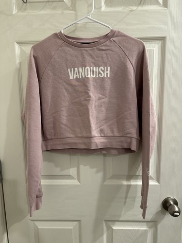Vanquish Women’s Pink Cropped Crewneck Logo Sweatshirt Raglan M Cotton Blend