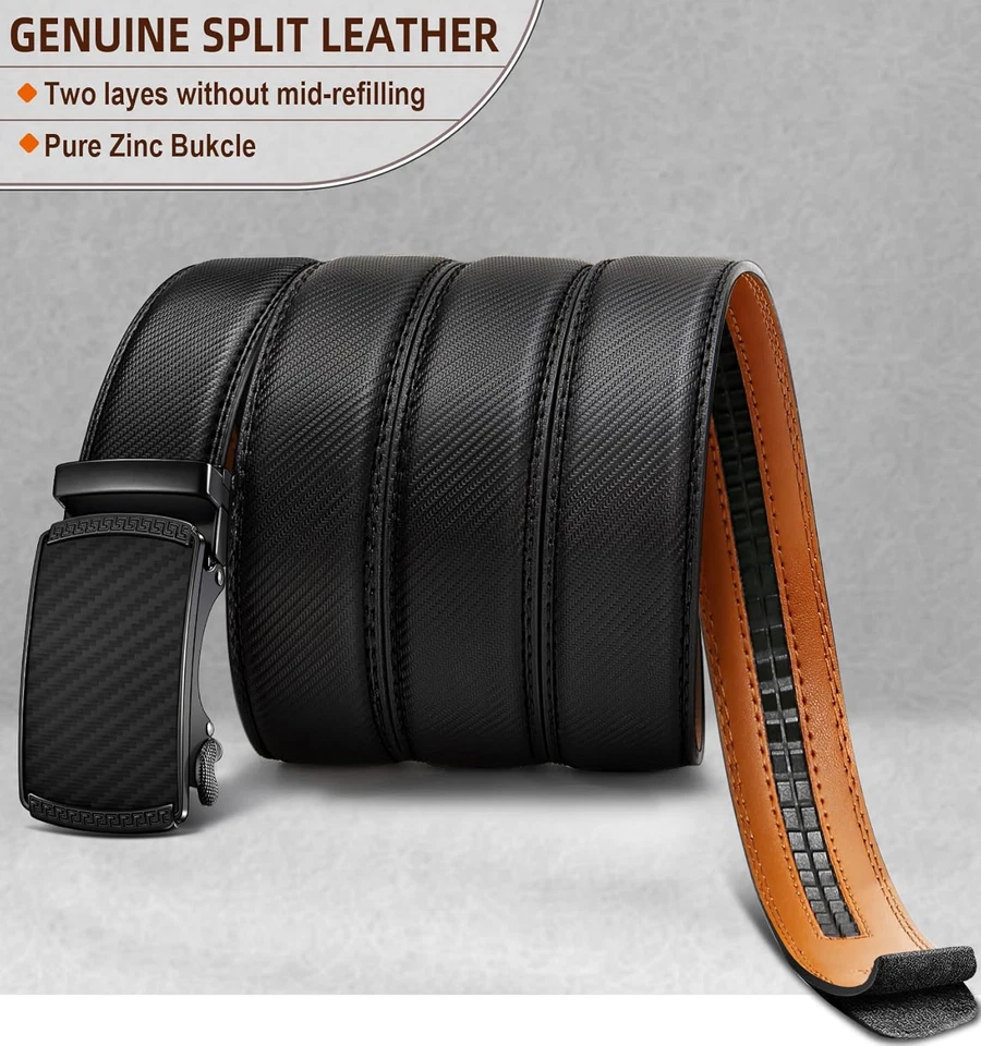 Cintura Uomo, Cintura Pelle Uomo Cricchetto Automatica Fibbia 35Mm,Trim Regolabi - Immagine 3 di 4