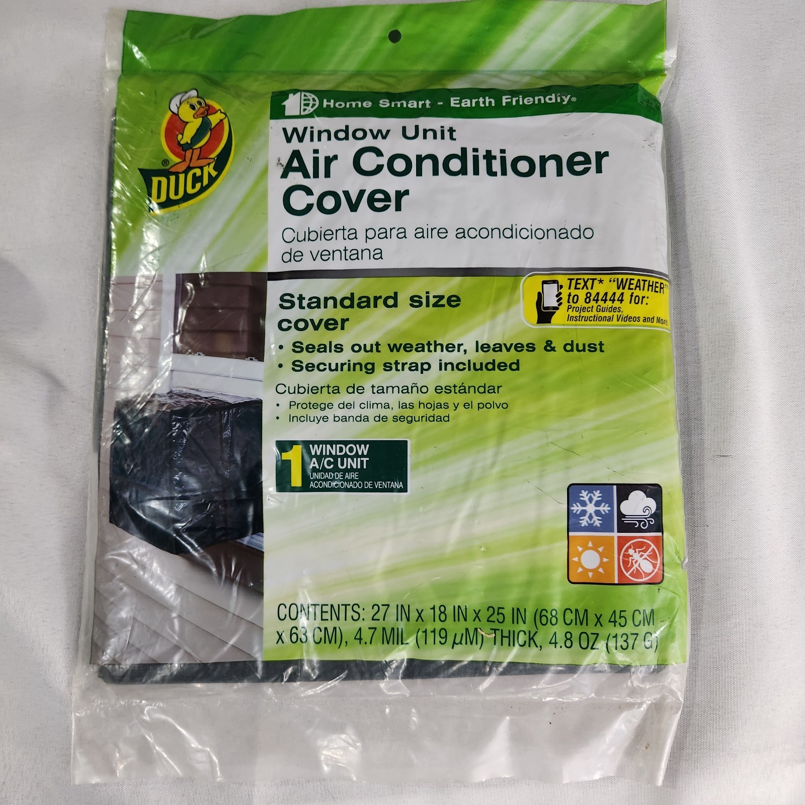 Duck Brand Window Unit Air Conditioner Cover Standard Size 27" x 18" x 25" NEW