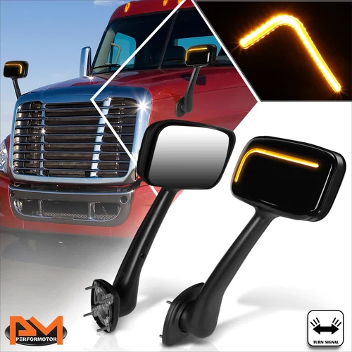 For 08-17 Freightliner Cascadia Sequential L-Shape LED Signal Side Hood Mirrors