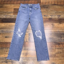 Levis 724 High Rise Straight Jeans Womens 26 Distressed Stretch Frayed Hems