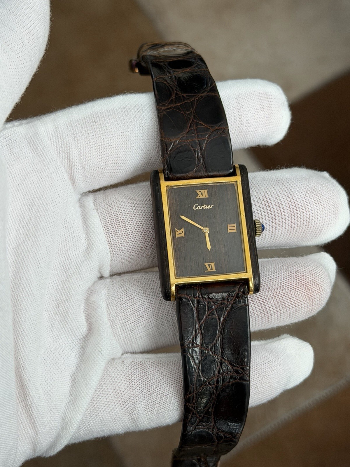 Vintage Cartier Palissandre de Rio Wood Tank Swiss Manual Dress Watch 21611