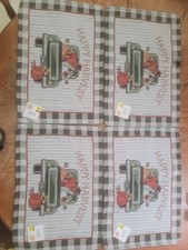 Happy Harvest Tapestry Placemat Set 4 Pumpkins Pickup Truck Plaid Edge Country