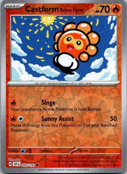 Castform Sunny Form - Common Fire Reverse Holo SV08: Surging Sparks 020/191 NM