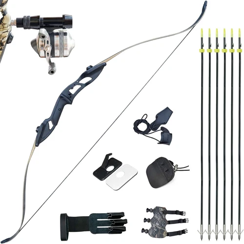 New 30-50lb Hunting Long bow Fishing Archery Takedown Recurve Bow Bowfishing Kit - Picture 10 of 32