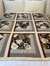 Handmade Fall quilted blanket throw quilt Taupe Black Botanical 61 x 61 Cotton