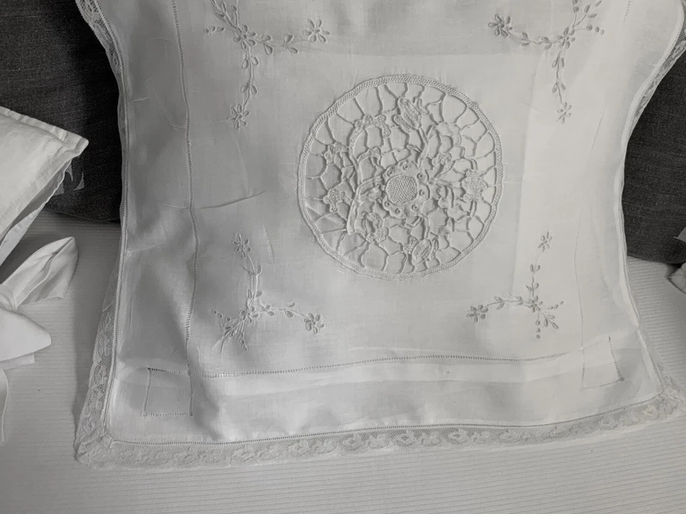 Linge Ancien Taie De Coussin En Fil De Lin Dentelle A L’aiguille Point Irlandais - Photo 2/4