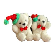 LOT OF 2 WHITE PLUSH CHRISTMAS BEARS WITH SANTA HATS CUTE ONLY USED FOR DECOR