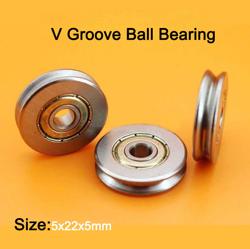 V Groove Double Shielded Guide Pulley Ball Bearing V625ZZ 5x22x5mm