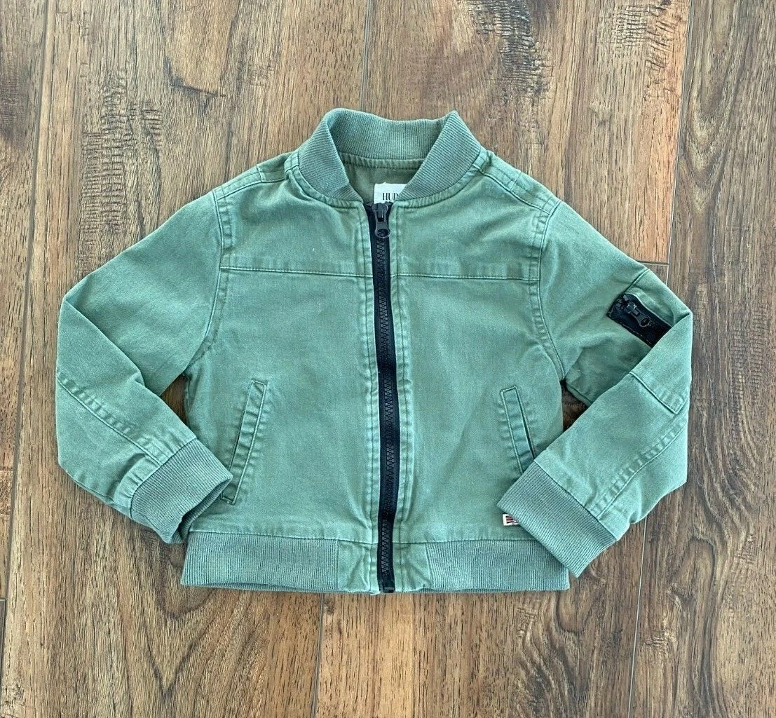 Boys Hudson Olive Green Cotton Bomber Jacket Size 3T Spring Jacket