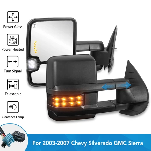 For 2003-2007 Chevy Silverado GMC  Sierra Towing Mirror Black w/ Yellow Signal