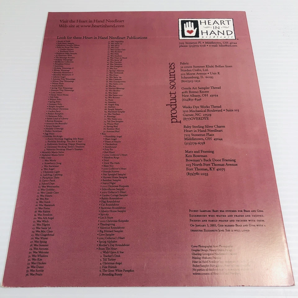 Muestreador de bolsillo bebé contado punto de cruz folleto de tabla de instrucciones Cecilia Turner Foto 2 de 4