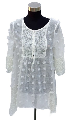 Available by Angela Fashion Top Sz S Off White Hi Low Lace Women's Tunic NEW - Picture 2 of 5
