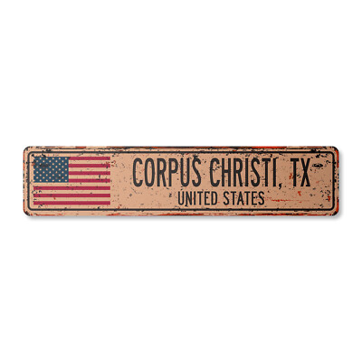 CORPUS CHRISTI TX UNITED STATES Vintage Street Sign American flag city country